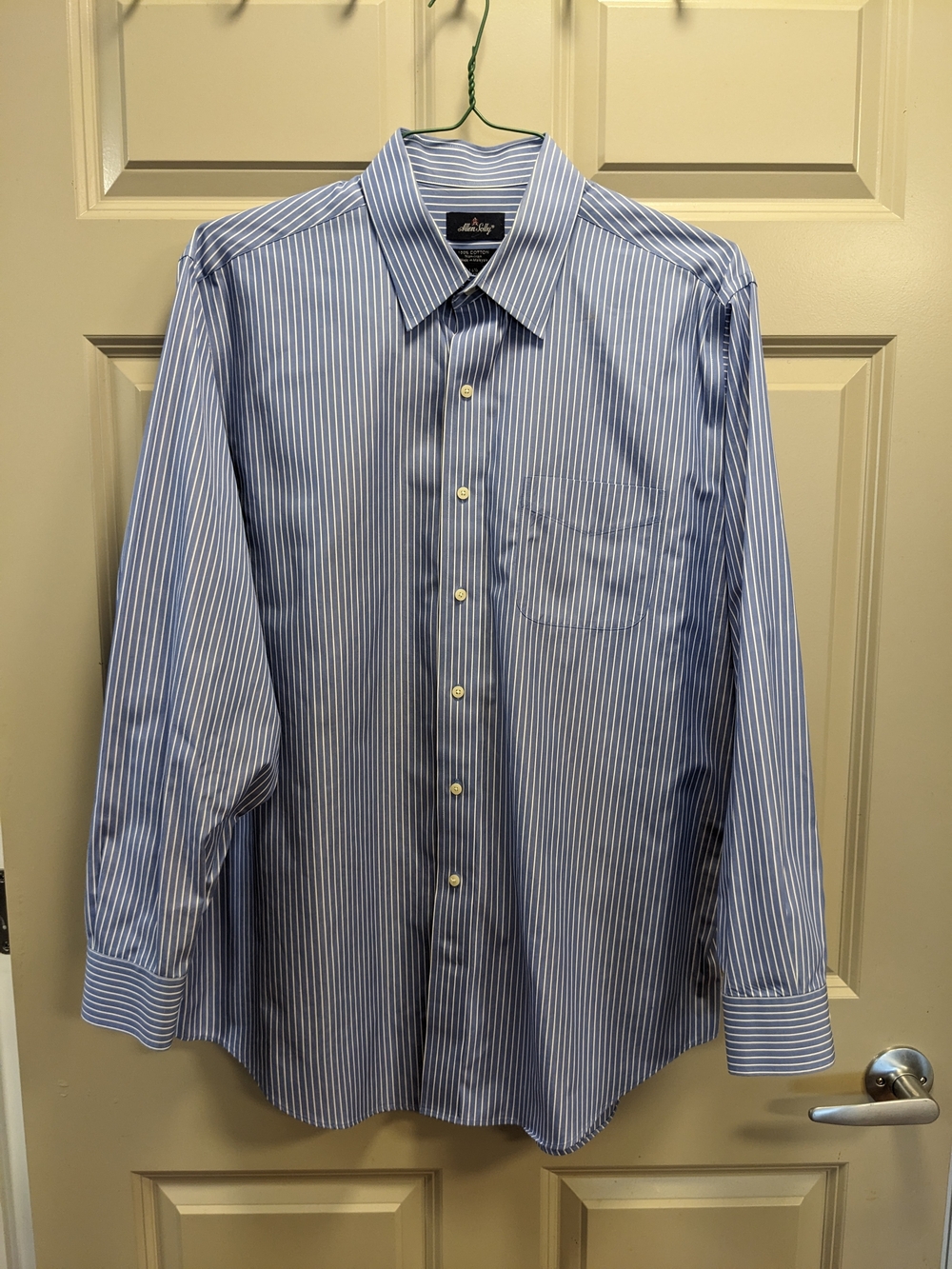 Allen Solly Men's Blue & White Striped Non Iron Dress Shirt- 16 1/2 34/35